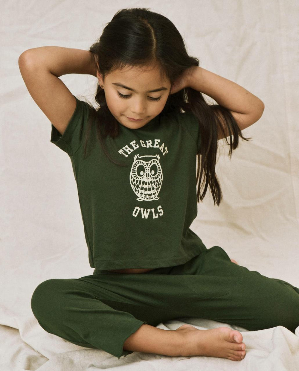 The Great. Tees & Sweats | The Little Boxy Crew. Graphic Dark Forest With Owl Graphic - Kids