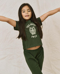 The Great. Tees & Sweats | The Little Boxy Crew. Graphic Dark Forest With Owl Graphic - Kids