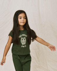 The Great. Tees & Sweats | The Little Boxy Crew. Graphic Dark Forest With Owl Graphic - Kids