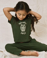 The Great. Tees & Sweats | The Little Boxy Crew. Graphic Dark Forest With Owl Graphic - Kids