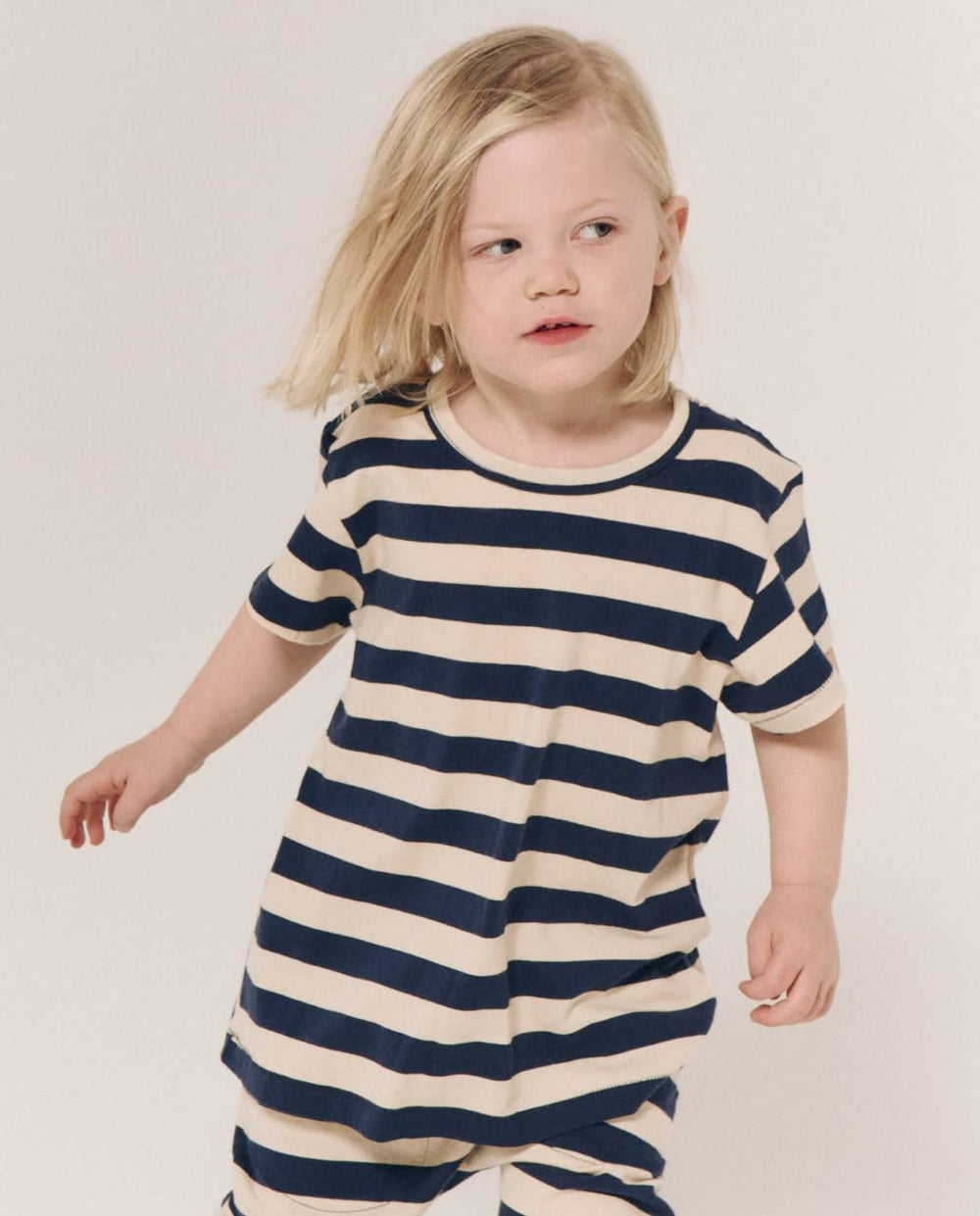 The Great. Tees & Sweats | The Little Boxy Crew. Novelty Navy And Cream Scholar Stripe - Kids