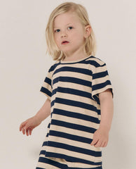 The Great. Tees & Sweats | The Little Boxy Crew. Novelty Navy And Cream Scholar Stripe - Kids