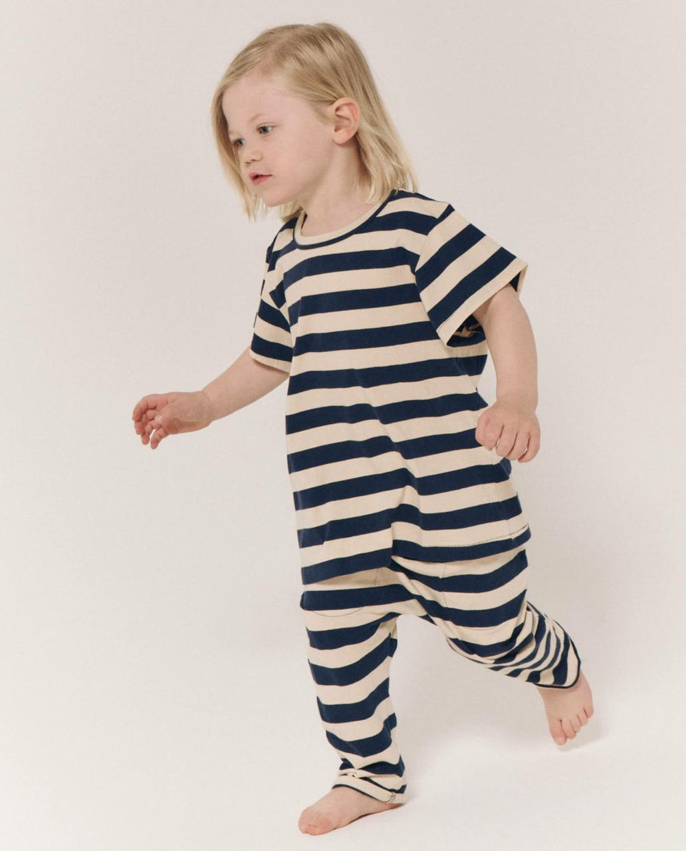 The Great. Tees & Sweats | The Little Boxy Crew. Novelty Navy And Cream Scholar Stripe - Kids