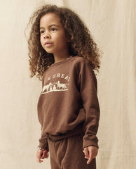 The Great. Tees & Sweats | The Little College Sweatshirt. Hickory With Gaucho Graphic - Kids