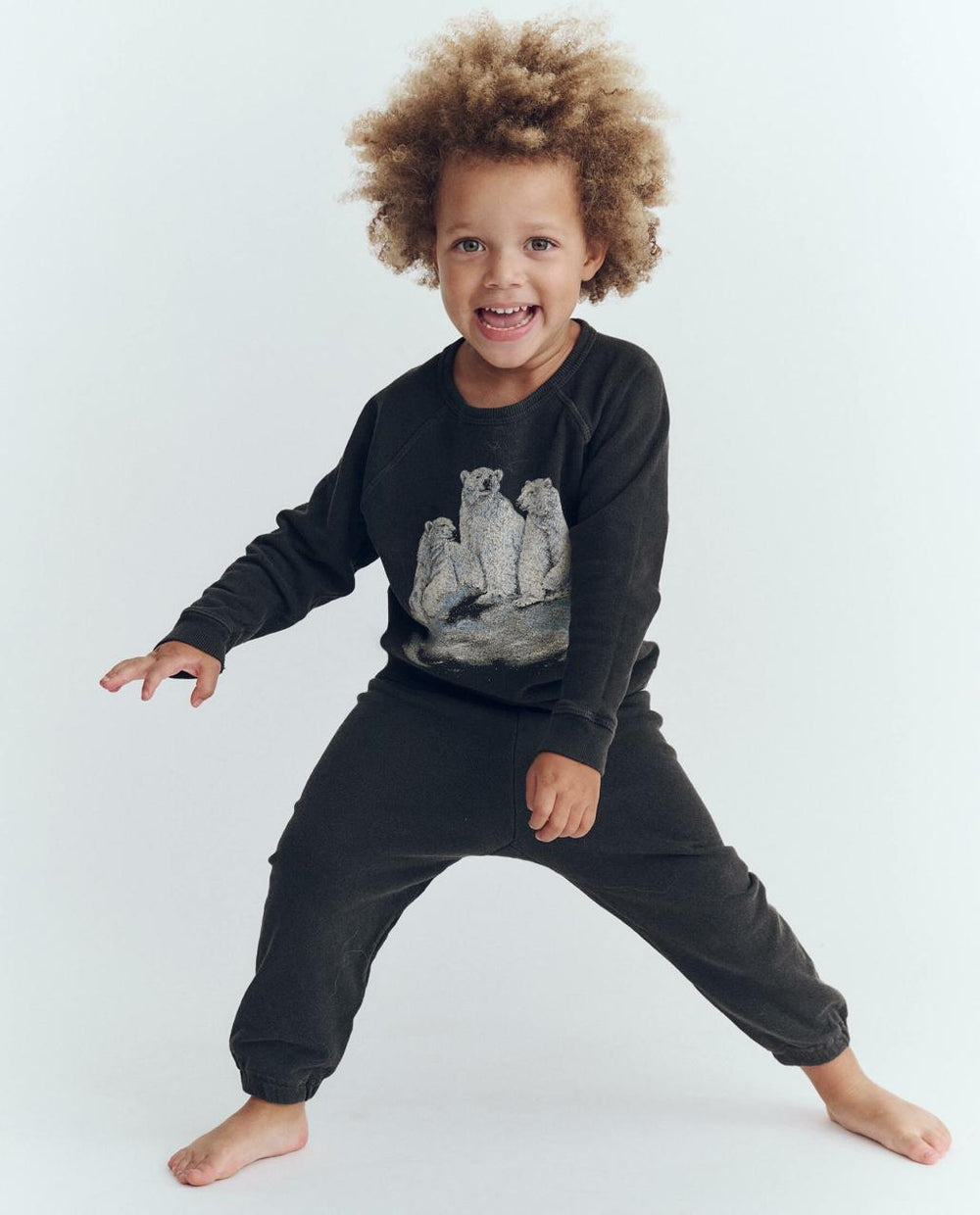 The Great. Tees & Sweats | The Little College Sweatshirt. Washed Black With Polar Bear Graphic - Kids