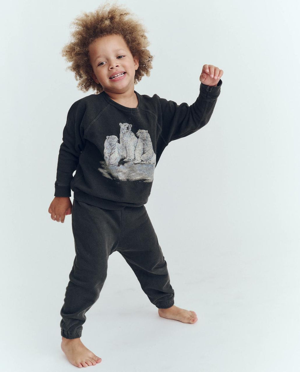 The Great. Tees & Sweats | The Little College Sweatshirt. Washed Black With Polar Bear Graphic - Kids