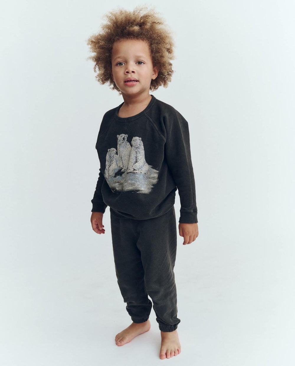 The Great. Tees & Sweats | The Little College Sweatshirt. Washed Black With Polar Bear Graphic - Kids