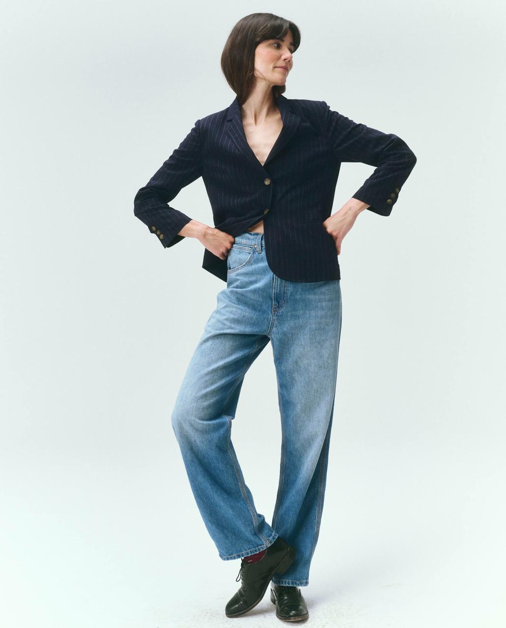 The Great. Jackets &amp; Outerwear | The Shrunken Blazer. Navy Pin Stripe - Women