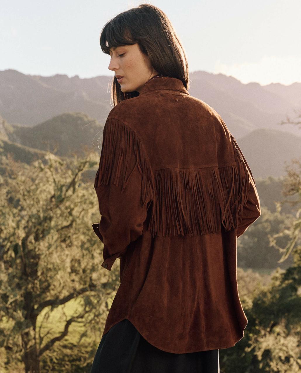 The Great. Jackets &amp; Outerwear | The Suede Fringe Shirt Jacket. Cognac - Women