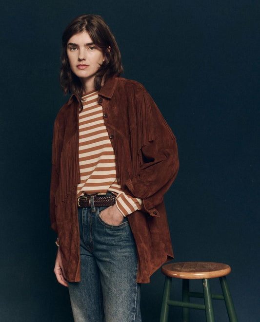 The Great. Jackets &amp; Outerwear | The Suede Fringe Shirt Jacket. Cognac - Women