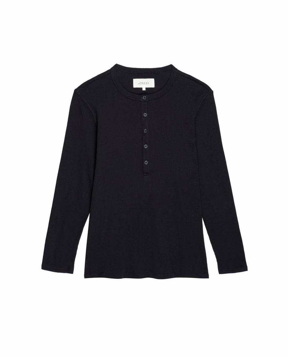 The Great. Long Sleeve Tees | The Recycled Rib Slim Henley. Night - Women