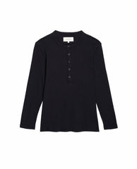 The Great. Long Sleeve Tees | The Recycled Rib Slim Henley. Night - Women