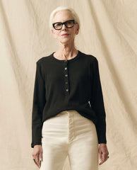 The Great. Long Sleeve Tees | The Recycled Rib Slim Henley. Night - Women