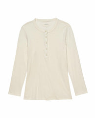 The Great. Long Sleeve Tees | The Recycled Rib Slim Henley. Snow - Women