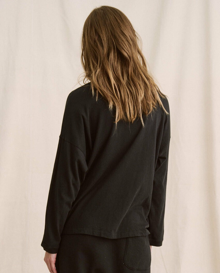 The Great. Long Sleeve Tees | The Shrunken Henley. Almost Black - Women