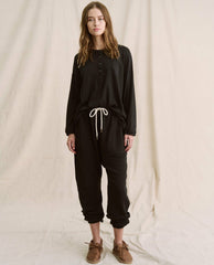 The Great. Long Sleeve Tees | The Shrunken Henley. Almost Black - Women