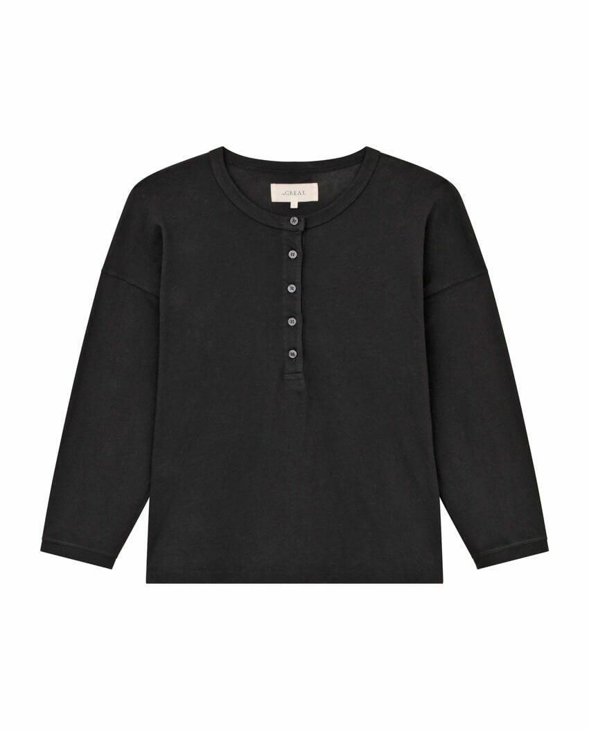 The Great. Long Sleeve Tees | The Shrunken Henley. Almost Black - Women