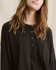 The Great. Long Sleeve Tees | The Shrunken Henley. Almost Black - Women