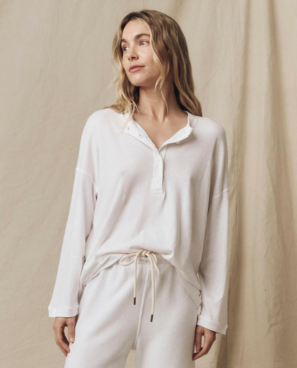 The Great. Long Sleeve Tees | The Shrunken Henley. True White - Women