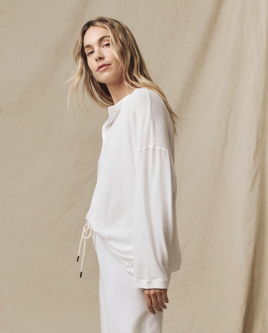 The Great. Long Sleeve Tees | The Shrunken Henley. True White - Women
