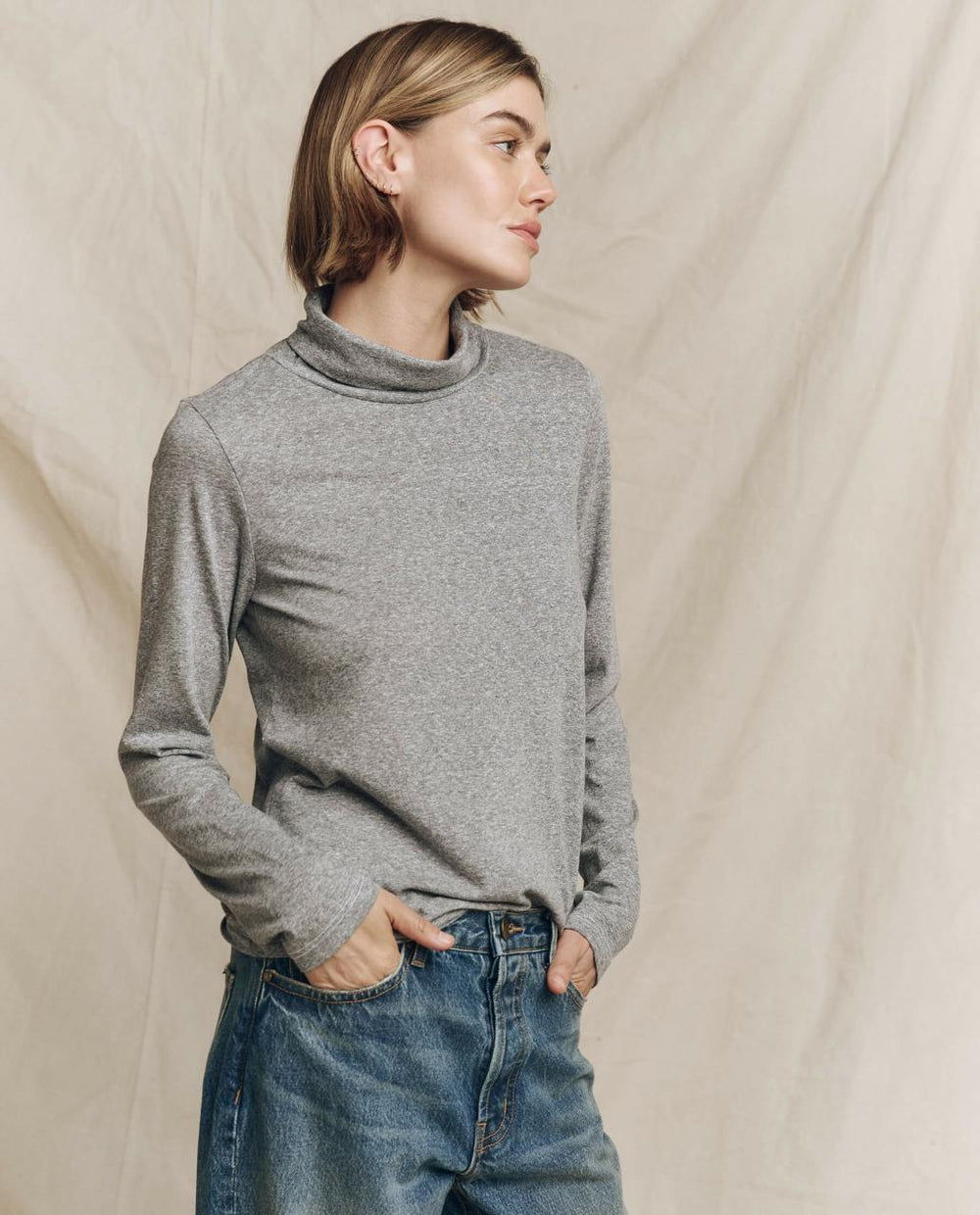 The Great. Long Sleeve Tees | The Turtleneck. Heather Grey - Women