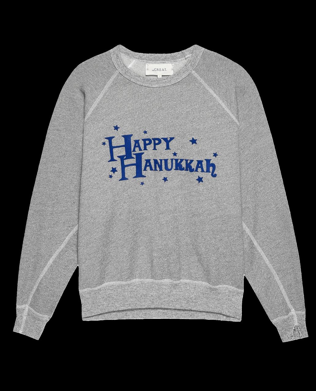 The Great. Novelty Tees &amp; Sweats | The College Sweatshirt. Graphic Varsity Grey With Hannukah Graphic - Women