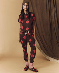 The Great. Novelty Tees &amp; Sweats | The Hand Stamped Boxy Crew. Mocha With Hot Red Daisy - Women