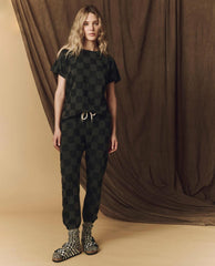The Great. Pants | The Hand Stamped Stadium Sweatpant. Washed Black With Black Check - Women