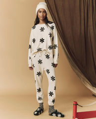 The Great. Pants | The Hand Stamped Stadium Sweatpant. Washed White With Black Daisy - Women