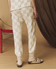 The Great. Pants | The Hand Stamped Stadium Sweatpant. Washed White With White Check - Women