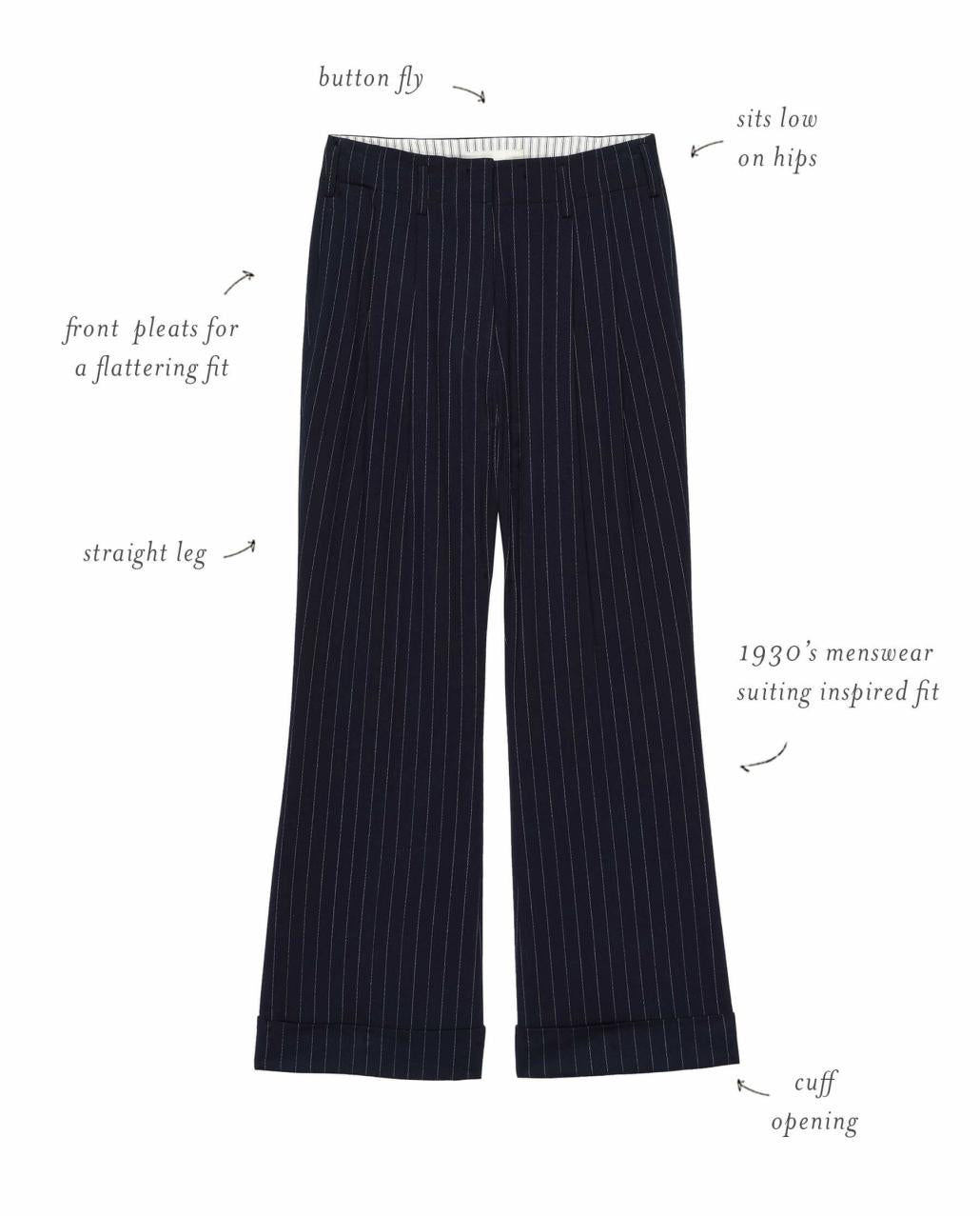 The Great. Pants | The Tradesman Pant. Navy Pin Stripe - Women