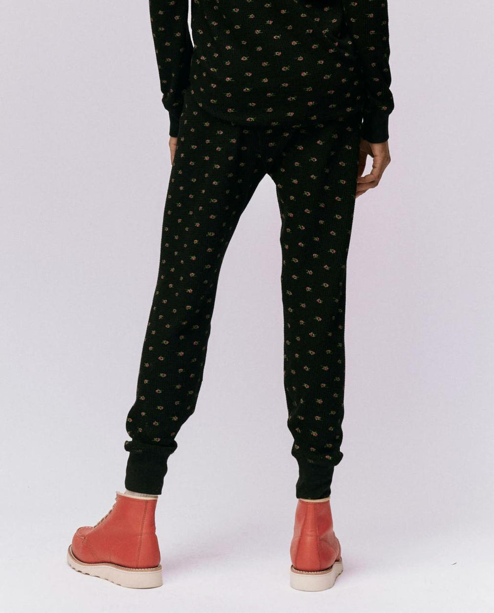 The Great. Pants | The Waffle Long John. Black Mini Heirloom Rose - Women