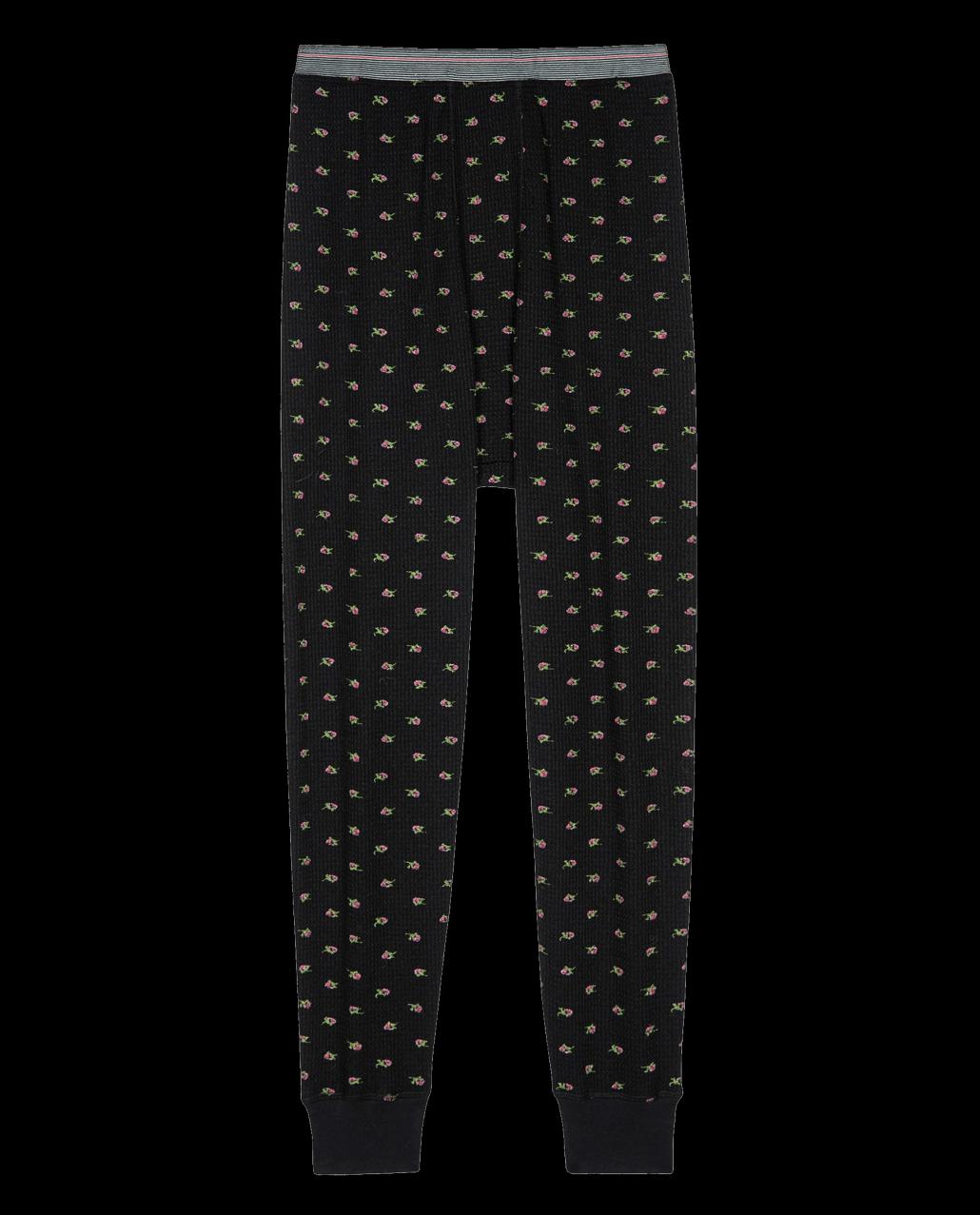 The Great. Pants | The Waffle Long John. Black Mini Heirloom Rose - Women