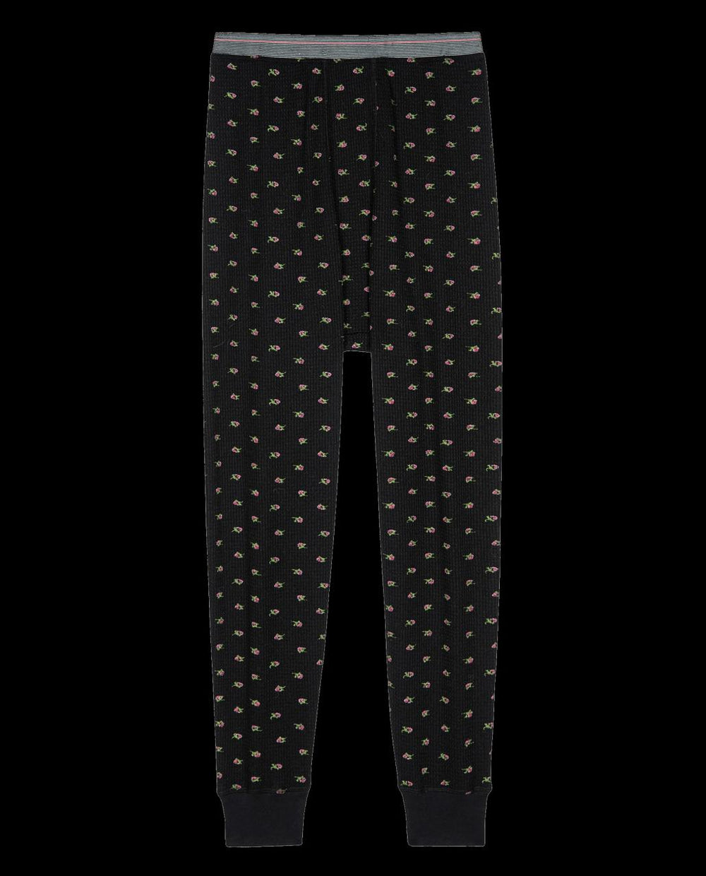 The Great. Pants | The Waffle Long John. Black Mini Heirloom Rose - Women