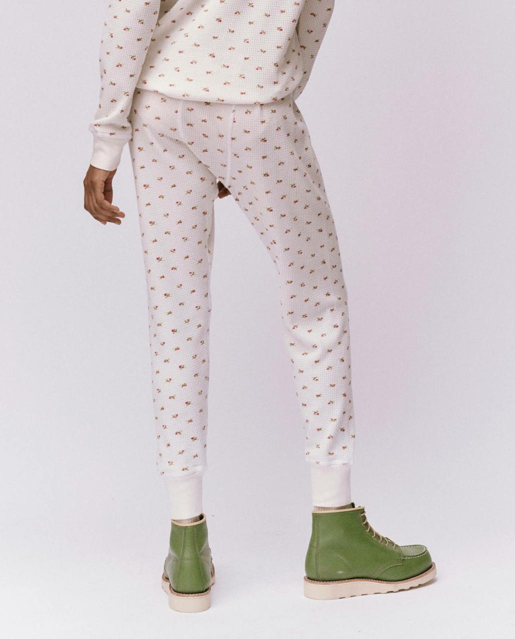 The Great. Pants | The Waffle Long John. White Mini Heirloom Rose - Women