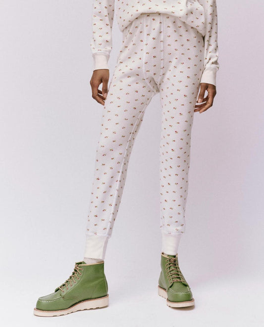 The Great. Pants | The Waffle Long John. White Mini Heirloom Rose - Women