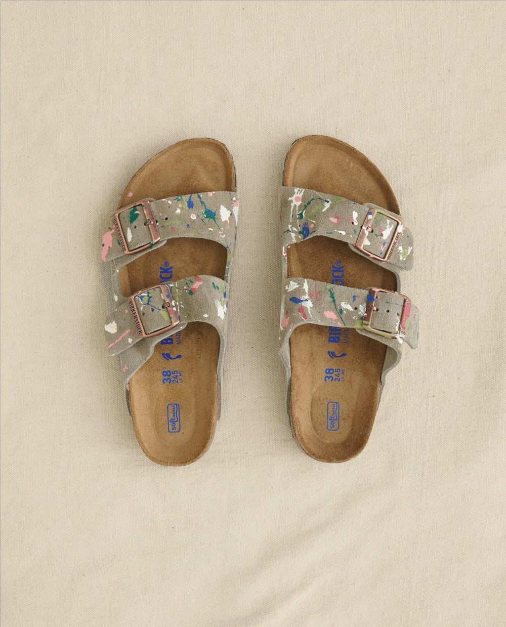 The Great. Shoes | Arizona Taupe Birkenstock With Paint. Taupe With Bright Multi Paint - Women