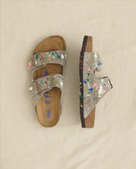 The Great. Shoes | Arizona Taupe Birkenstock With Paint. Taupe With Bright Multi Paint - Women