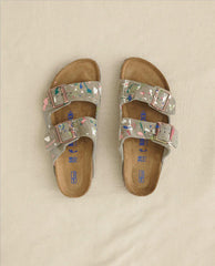 The Great. Shoes | Arizona Taupe Birkenstock With Paint. Taupe With Bright Multi Paint - Women