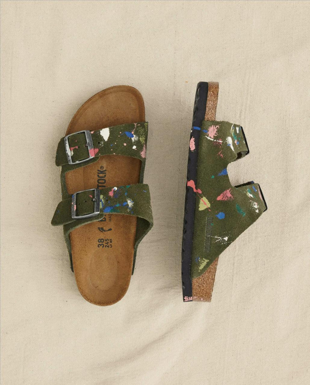 The Great. Shoes | Arizona Thyme Birkenstock With Paint. Thyme With Bright Multi Paint - Women