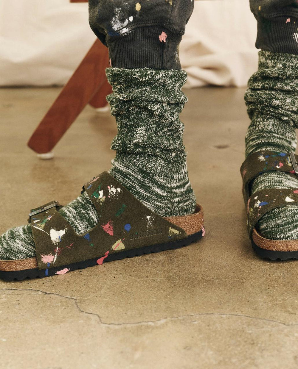 The Great. Shoes | Arizona Thyme Birkenstock With Paint. Thyme With Bright Multi Paint - Women