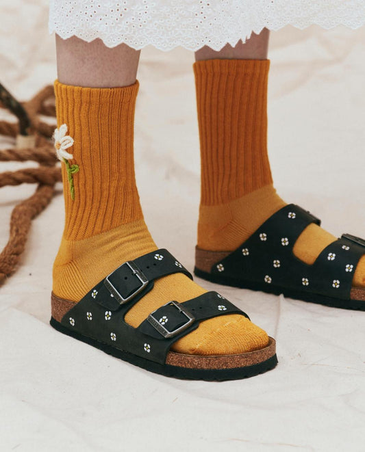 The Great. Shoes | BIRKENSTOCK Arizona With Hand Painted Tooled Daisy. Black Oiled Lea - Women