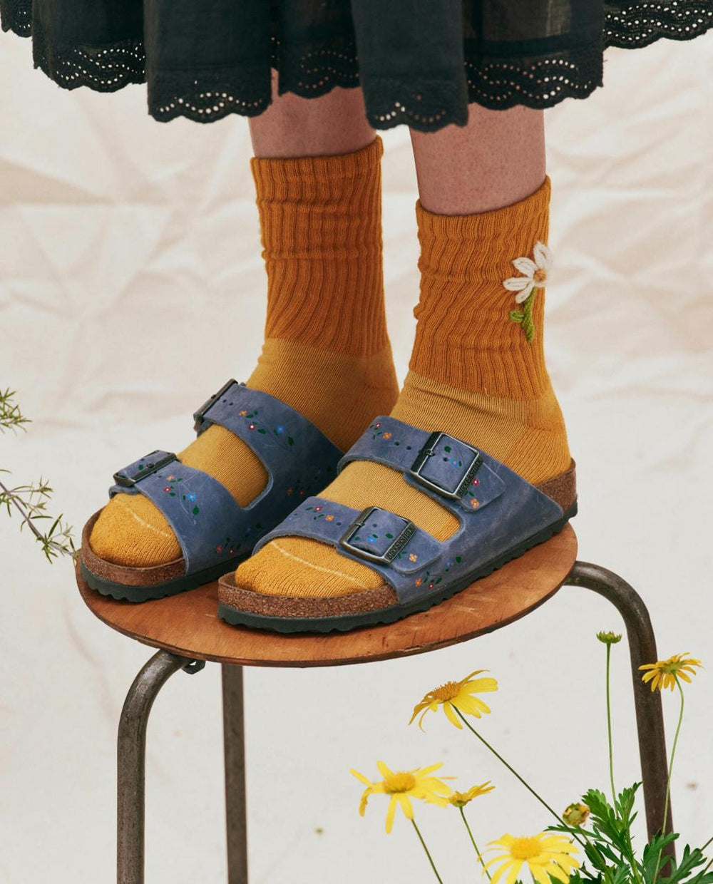 The Great. Shoes | BIRKENSTOCK Arizona With Hand Painted Tooled Vine. Dusty Blue Oiled - Women