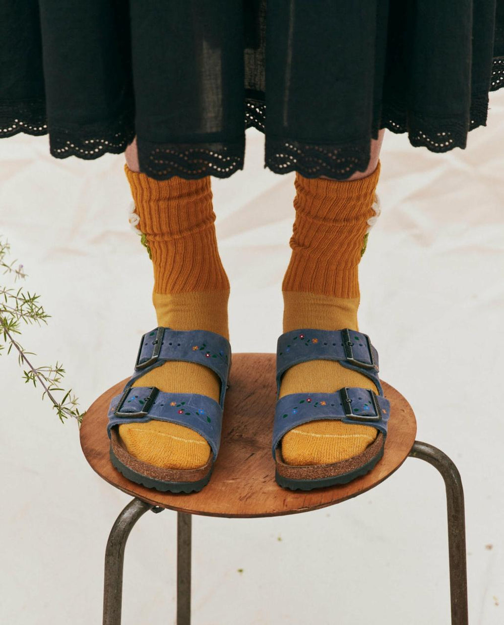 The Great. Shoes | BIRKENSTOCK Arizona With Hand Painted Tooled Vine. Dusty Blue Oiled - Women