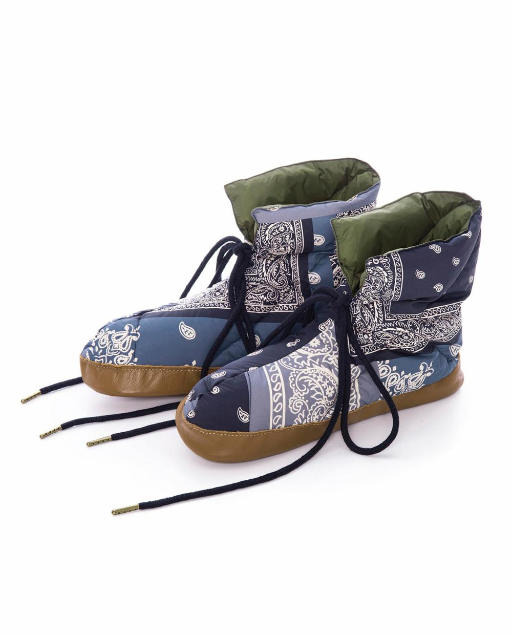 The Great. Shoes | The Down Quilted Puffer Slipper. Patchwork Bandana And Evergreen - Women