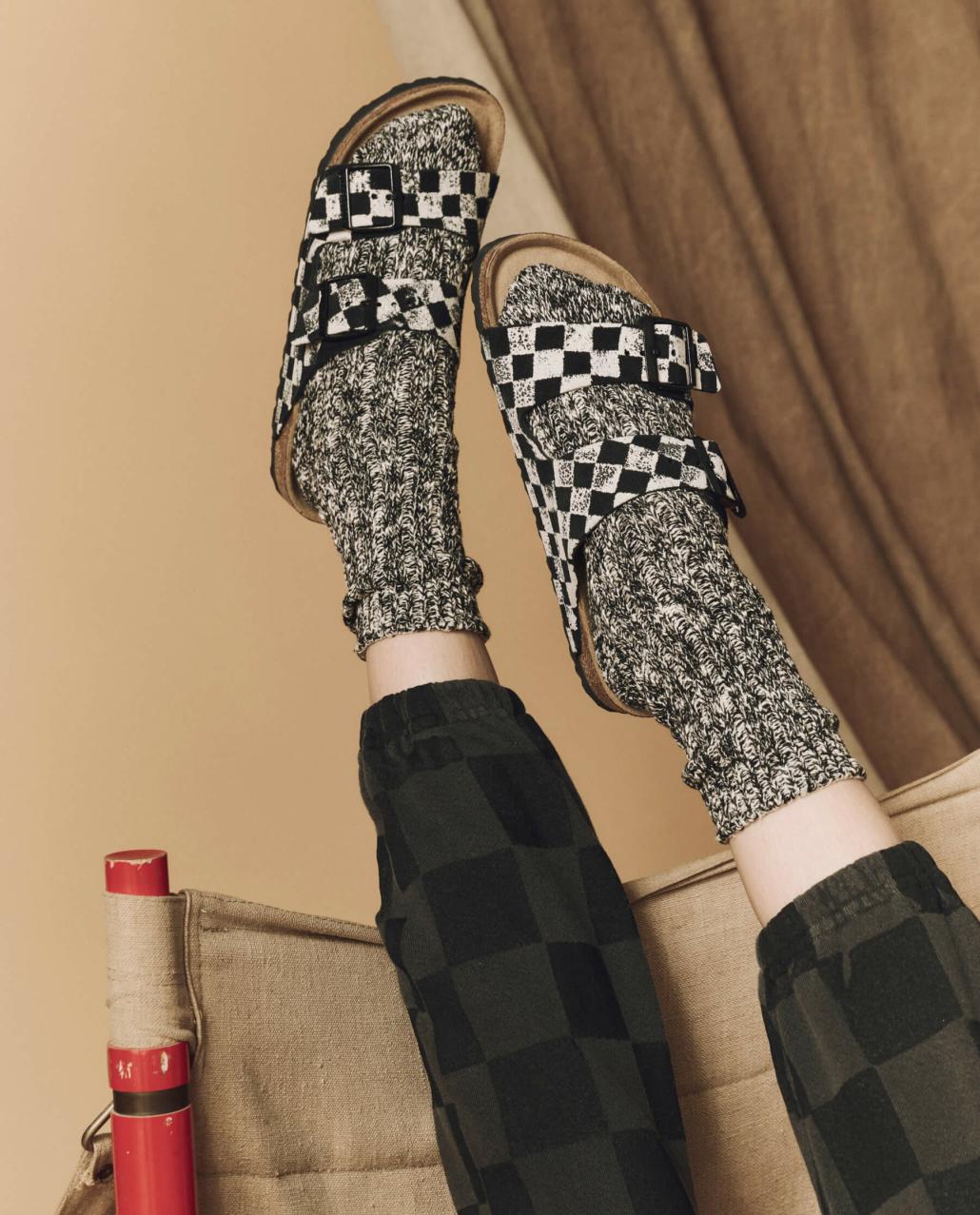 The Great. Shoes | The Hand Stamped BIRKENSTOCK Arizona. Black With Cream Check - Women