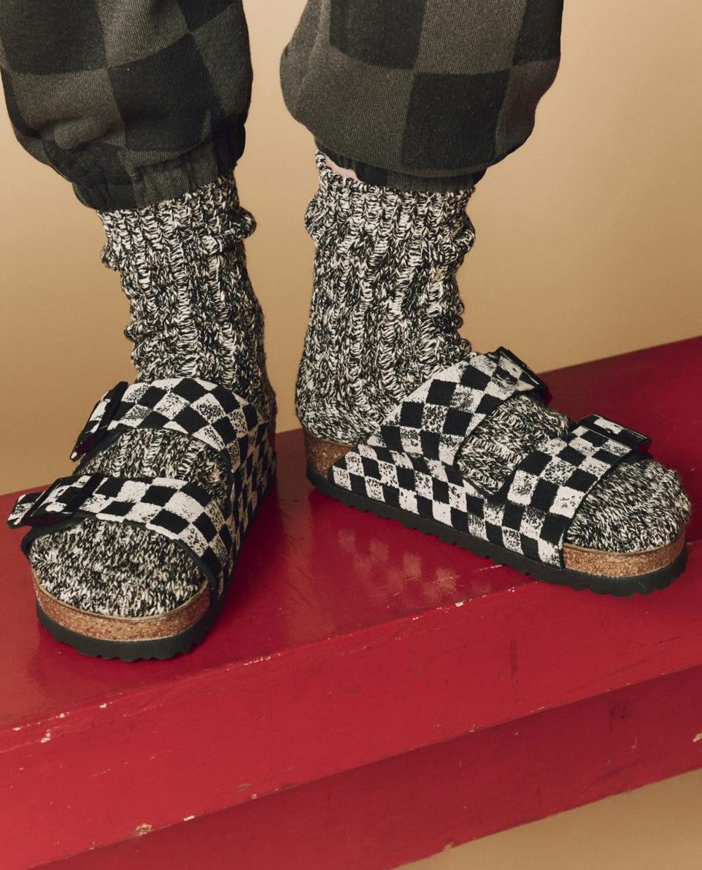 The Great. Shoes | The Hand Stamped BIRKENSTOCK Arizona. Black With Cream Check - Women