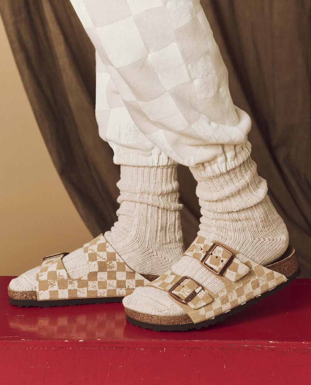 The Great. Shoes | The Hand Stamped BIRKENSTOCK Arizona. Latte With Cream Check - Women