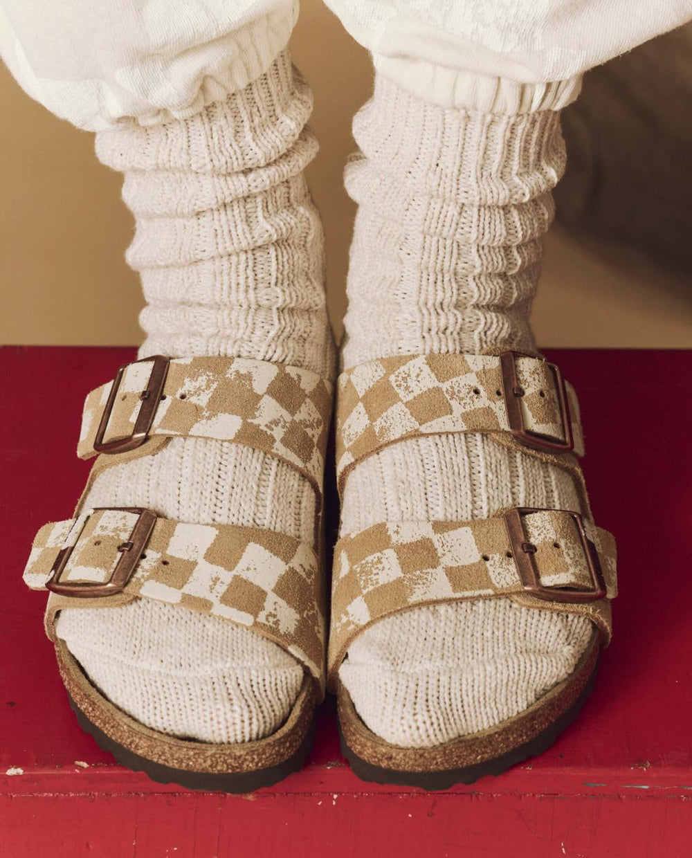 The Great. Shoes | The Hand Stamped BIRKENSTOCK Arizona. Latte With Cream Check - Women