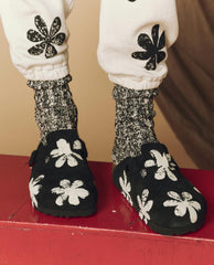 The Great. Shoes | The Hand Stamped BIRKENSTOCK Boston. Black With Cream Daisy - Women